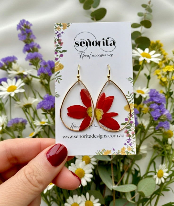 Red tear drop earrings
