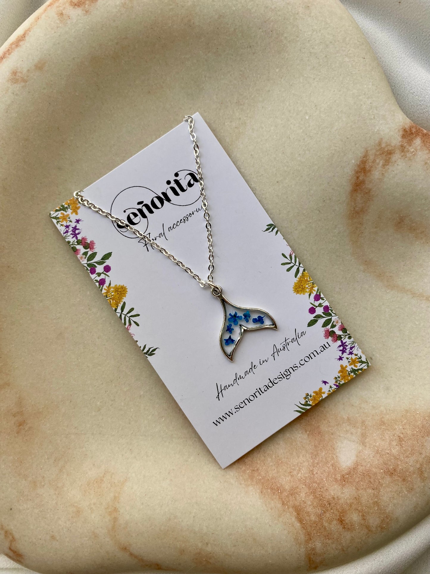 Whale Tail Necklace - Blue