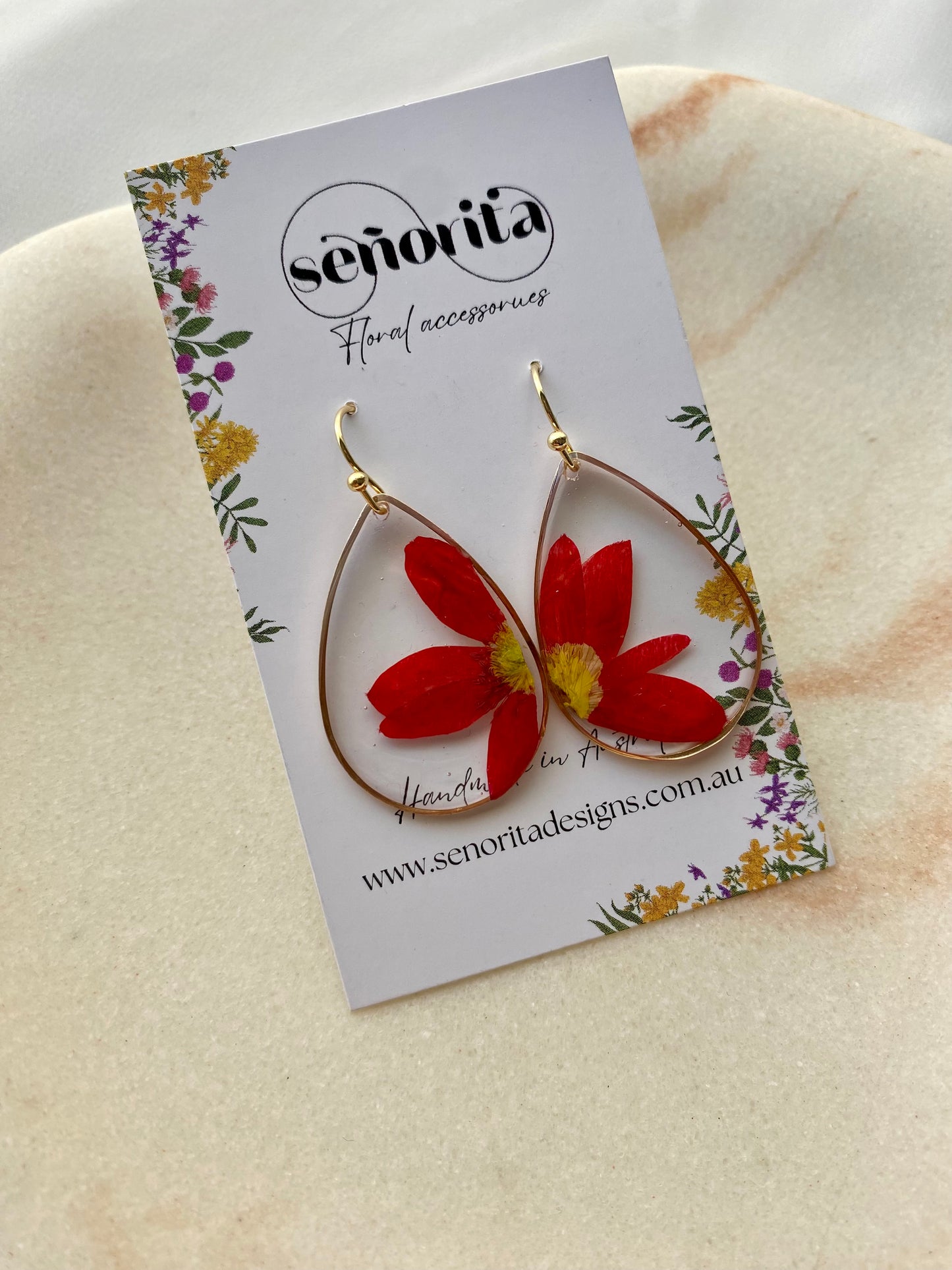 Red tear drop earrings