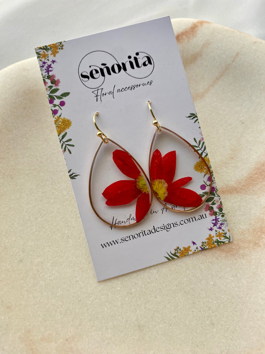 Red tear drop earrings